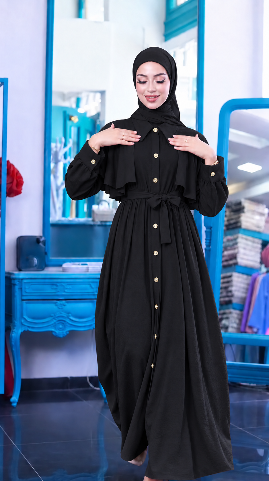 Product photo of Cape Shoulder Button Dress from Lameral