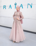 Rose Serafina Dress with botanical decoration, a plain waistband and long flared skirt