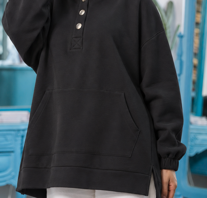 Close-up of Button Detail Hoodie, cropped directly from the original product photo.