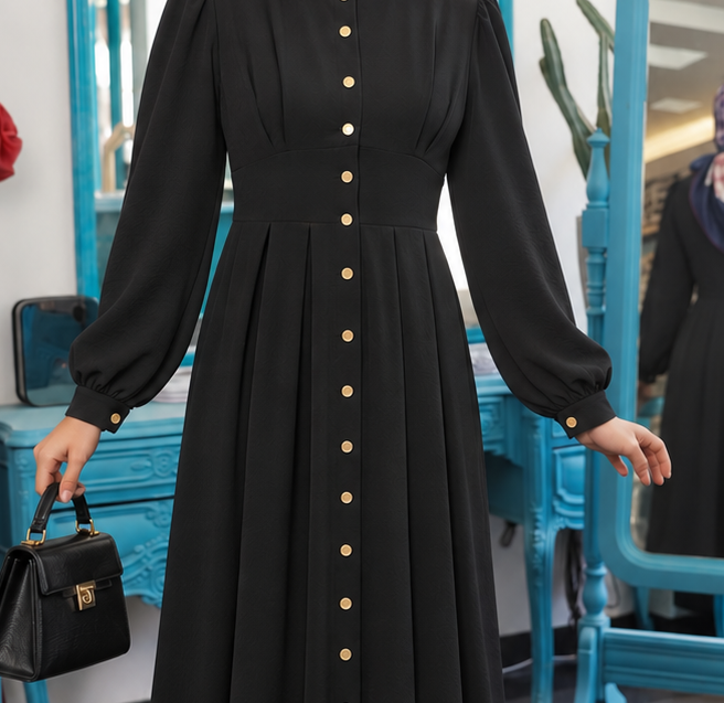 Close-up of Gold Button Dress, cropped directly from the original product photo.