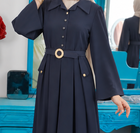 Close-up of Golden Buckle Button Dress, cropped directly from the original product photo.