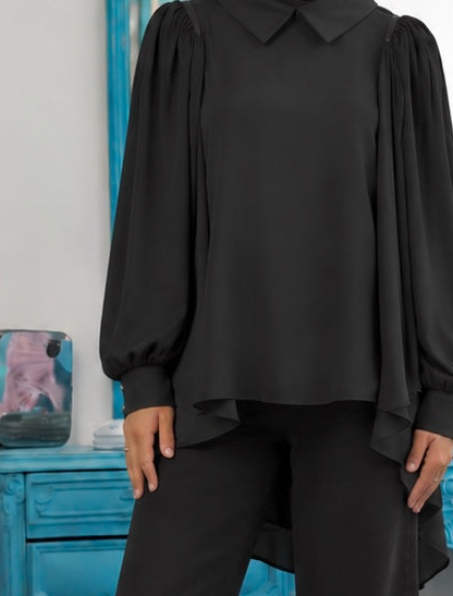 Close-up of High-Low Pleated Shoulder Chemise, cropped directly from the original product photo.