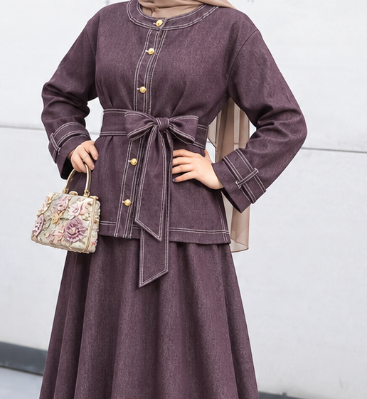 Close-up of Mauve Denim Skirt Set, cropped directly from the original product photo.