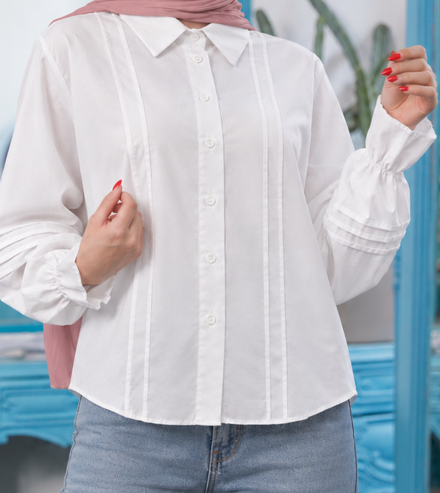 Close-up of Pleated Sleeve Chemise, cropped directly from the original product photo.