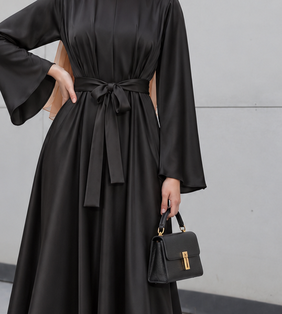 Close-up of Satin Belted Occasion Dress, cropped directly from the original product photo.