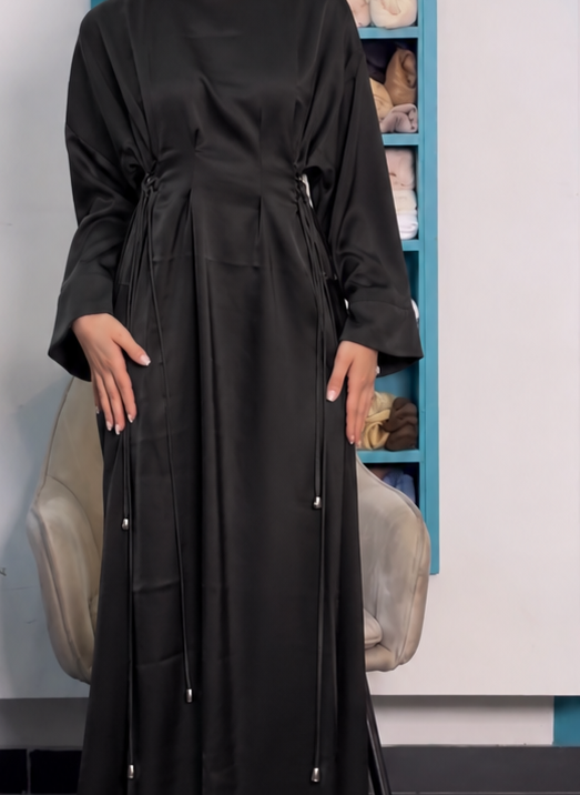 Close-up of Satin Cinched-Waist Dress, cropped directly from the original product photo.