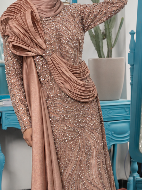 Close-up of Sculpted Drape Gown, cropped directly from the original product photo.