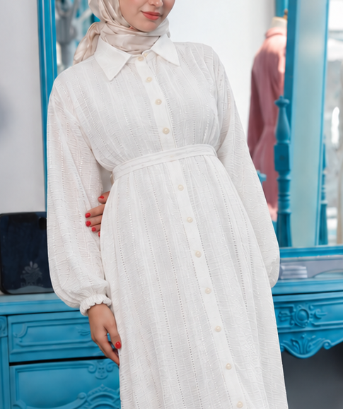 Close-up of Textured Belted Shirt Dress, cropped directly from the original product photo.